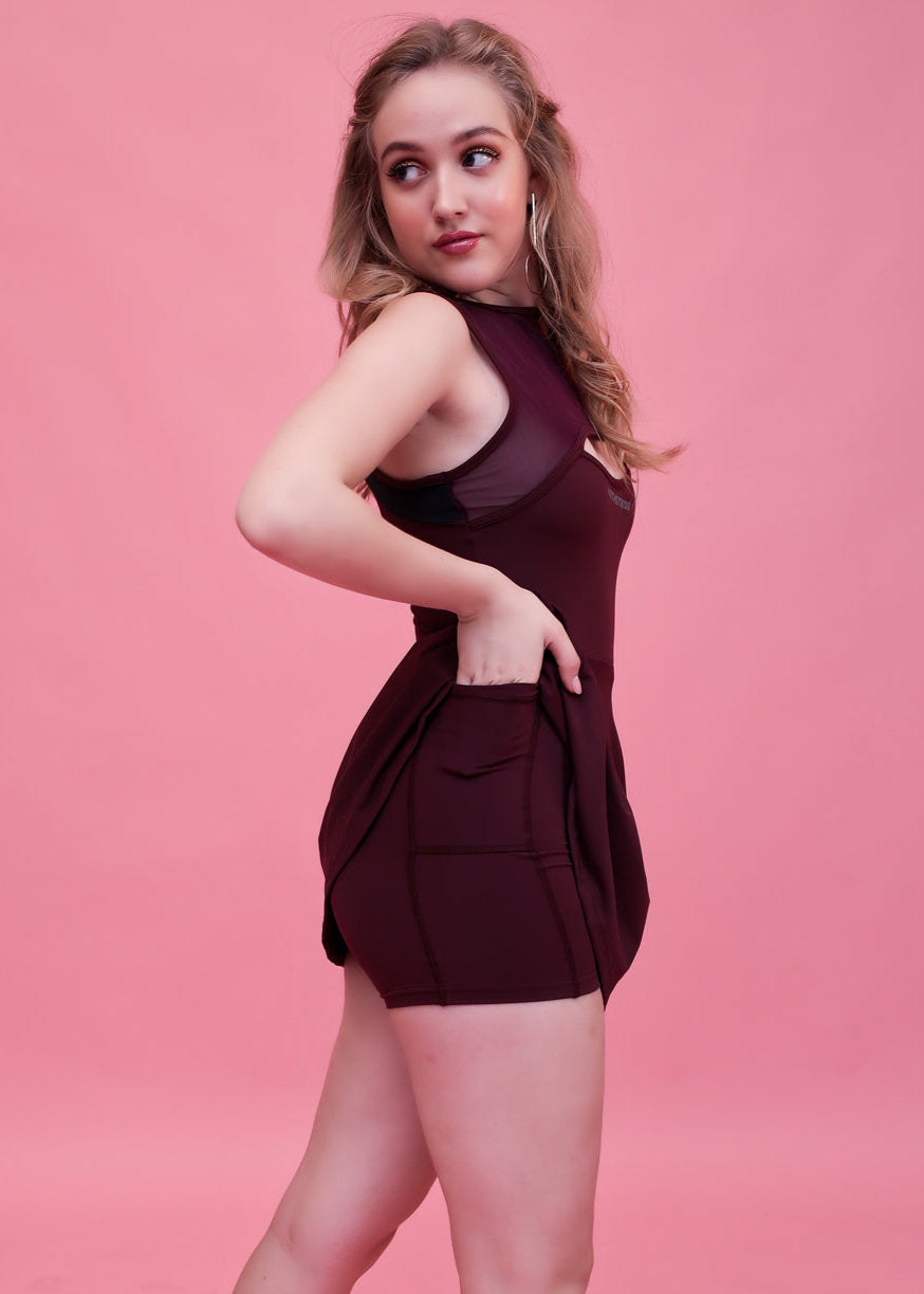 Swirl Tennis Skirt Dress for adventure and coffee run ( Wine )
