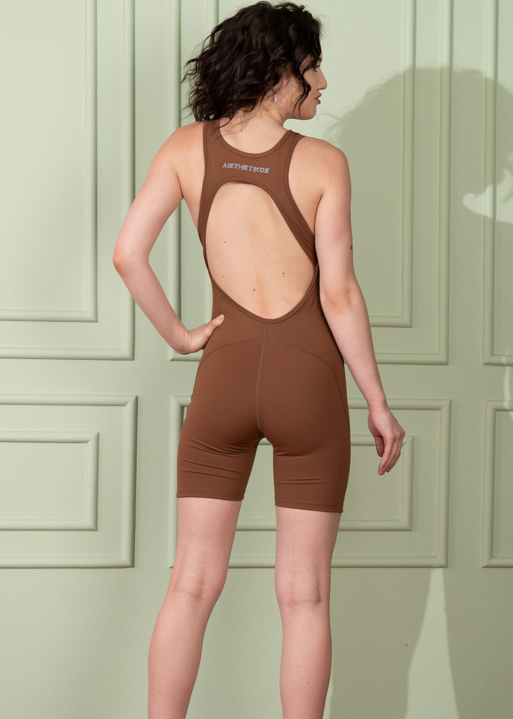 Playsuit With Built-In Bra -Brown