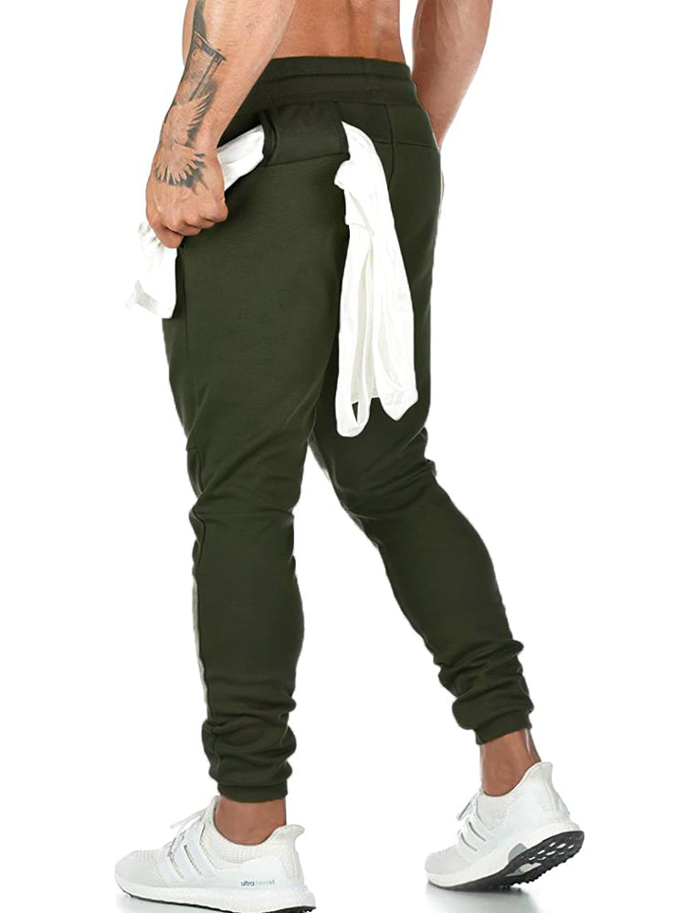 Men's Gym Workout Running Athletic Pants with Zipper Pockets ( BLACK )